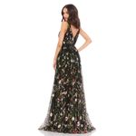 Mac Duggal 12282 Black Floral Embroidered Tulle V-Neck Gown 4 NWT Photo 1
