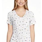 No Boundaries NWT Tee mushrooms t-shirt women’s v neck xsmall short sleeve front knot white Photo 0