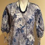 Newport News  White & Blues Tie In Front & Sleeves Summer Blouse Sz4 Great Cond Photo 0