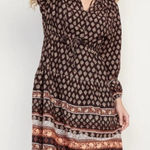 Old Navy  Long Sleeve drawstring Waist Tiered Dress Women’s Size Large Photo 0