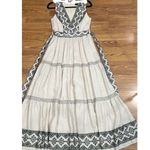 PatBO Sleeveless Linen Tan and Black Embroidery Maxi Sun Dress sz 6 Photo 4