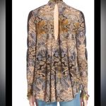 Free People Black & Brown Nouveau New World Drape Long Sleeve Blouse, Sz Large Photo 4