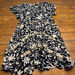 Anthropologie  Black White Gold Floral Tiered Ruffle V Neck Dress Size S Photo 7