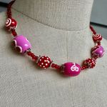 Pink and red hand painted beaded necklace Photo 1