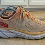 Hoka  Women’s Clifton 8 Cantaloupe Silver Peony Pink Running Shoe Size 10.5 Photo 0