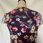 Loveappella Faux Wrap Floral Top Size XS Blue Purple Colorblock Stretch Tie Boho Photo 7