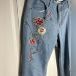 Floral Embroidered Straight Leg Jeans Blue Size 8 Photo 3