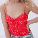 ZARA Satin Effect Star Print Red Cami Bodysuit size Medium Photo 3