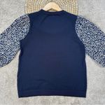 Adrianna Papell  Sweater Blouse 3/4 Balloon Sleeve Floral Ruffle Neck in Navy S Photo 6