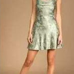 Lulus  Womens Sage Green Floral Satin Cowl Neck Slip Mini Dress Size M Party Photo 0