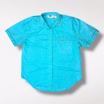 Vintage 90s Blue Button Up Shirt Eyelet Trim Boxy Fit Top Small Photo 7