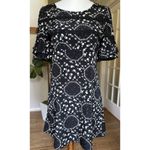 Free People  Black White Floral Print Boho Dress Size 2 Ruffle Bell Sleeve Photo 1