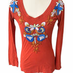 Johnny Was  Y2K Embroidered Rust Long Sleeve Top xs Photo 0