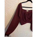 Altar'd State Crop Long Sleeve Square Neck Burgundy Top L Photo 4