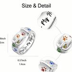 Women’s White Gold Colorful Paw Print “Always in My Heart” Engraved Ring Size 6 Silver Photo 5