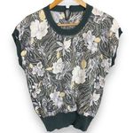 Vintage Floral Top Gray Tropical Ribbing Lightweight Short Sleeve Slouchy Flower Photo 0