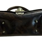 Jaclyn Brown Leather Purse Brass Closure Zip Pockets Flap Handbag Top Handle Photo 3