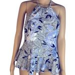 st. john's bay Floral Ruffled Blue White Halter Tankini Swimsuit Top Womens 10 Photo 0