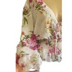 Floral Women's Top with Pink and Green Accents Size L Photo 3