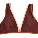 Aerie Scoop Bikini Top Brown Peach Trim V Neck Plunge Size XL Photo 0