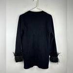Sioni Medium Solid Black Open Front‎ Cardigan Blazer Feather Trim Sleeves Detail Photo 3