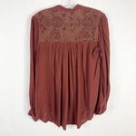 Free People  XS Top Canyon Rose Shirt Boho Rust Gold Pearl Button Embroidered 675 Photo 4