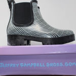 Jeffrey Campbell  Cloudy-V Black White Plaid Platform Chelsea‎ Boots 9M Photo 0
