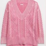 Aerie  Pink Cable V-Neck Pullover Sweater size large Photo 1