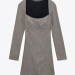 ZARA Tailored Brown Plaid Square Neckline Dress Photo 2