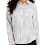Alfani  Women's White Geometric Print Long Sleeve Button-Down Shirt L Photo 0