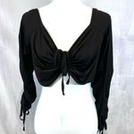 Elegant Moments long ruched tie sleeve sexy black crop top size XL Photo 3