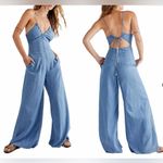 Free People NEW Curvy Soul Ties Wide Leg Nonstretch Denim Jumpsuit SZ m Photo 1