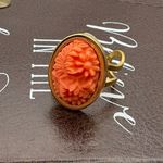 Vintage Floral Carved Ring – 1970s Cabochon, Gold Adjustable Handmade Orange Photo 0