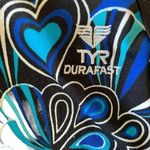 TYR Durafast Lined Blue Black White Floral Racerback Performance Girls Women’s S Photo 2