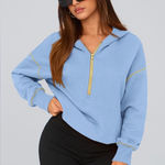 PRETTYGARDEN Sky Blue Half-Zip Sweatshirt Photo 0