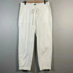 J Crew New Seaside Pant Women White Linen Blend Pull On Pockets Travel Size 8 Photo 1