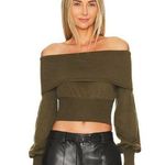 House of Harlow 1960 X REVOLVE Chey Off Shoulder Sweater in Dark Olive Small Green Photo 0