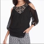 White House | Black Market Black Floral Embroidered Cold Shoulder Top XS NWT Photo 1