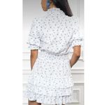 The Shirt Rochelle Behrens White Cotton Blue Floral Ruffle Trim Mini Dress Small Photo 1