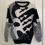 Women’s black white sequins patterned crewneck thick knit sweater medium Photo 0