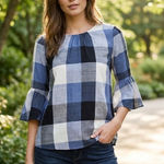 Ro & De Ro De Top Blue Plaid Bow Back Blouse Photo 0