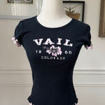 Vintage Y2K Kavio! Vail Colorado Baby Babydoll Tee Cropped S Black Photo 0