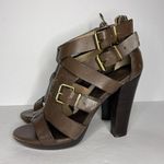 Pour La Victoire  Women’s Strappy Sandal Heels 6.5M Brown Leather Made in Brazil Photo 2
