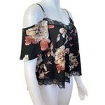 Free Press Clothing black pink floral off the shoulder short sleeve crop top M Photo 1