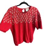 Susan Bristol Vintage  Embroidered Red Floral Knit Sweater Top Feminine Cottage Photo 0