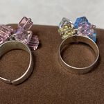 Set of two dangling beaded silver rings pink and multicolored Photo 3