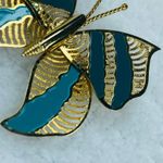 Gold Color Open Stripes Butterfly Jewelry Pin Brooch Two Tone Teal Bluish Colors Photo 5
