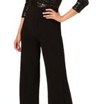 Adrianna Papell  Jumpsuit Womens 2 Black Sequined Wide Leg V‎ Neck Holiday Party Photo 0