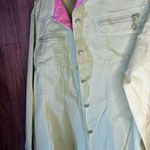 Quacker Factory  XL Lime Green Lightweight Denim Jacket Pink Rhinestone Trim Photo 1