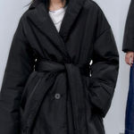 ZARA NWT black belted tie belt puffer jacket coat Photo 0